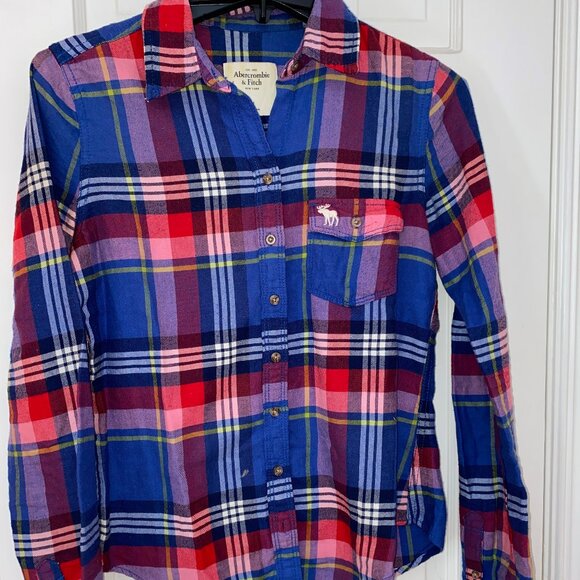 Abercrombie & Fitch Tops - Abercrombie and Fitch Blue and Pink Plaid Button Down Long Sleeve Top